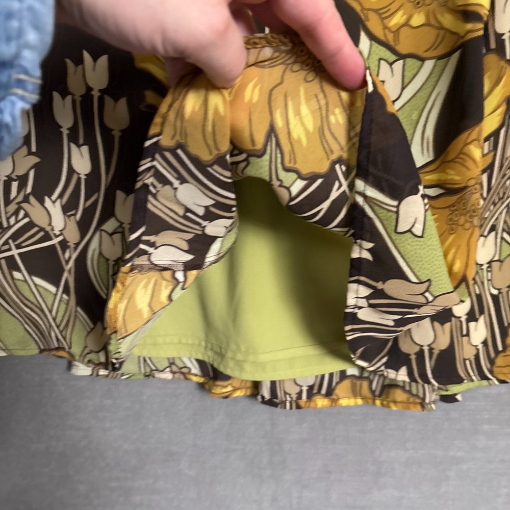Vintage Loft Skirt 8 Yellow Green Brown A Line Poppy Floral Retro 70s y2k Flowy - Picture 5 of 10